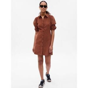 GAP Puff Sleeve Corduroy Mini Dress Brown Rodeo Western Concert Womens Size XL